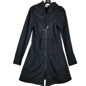 Prairie Underground Long Cloak Hoodie Black Organic Cotton Zip Jacket Womens S